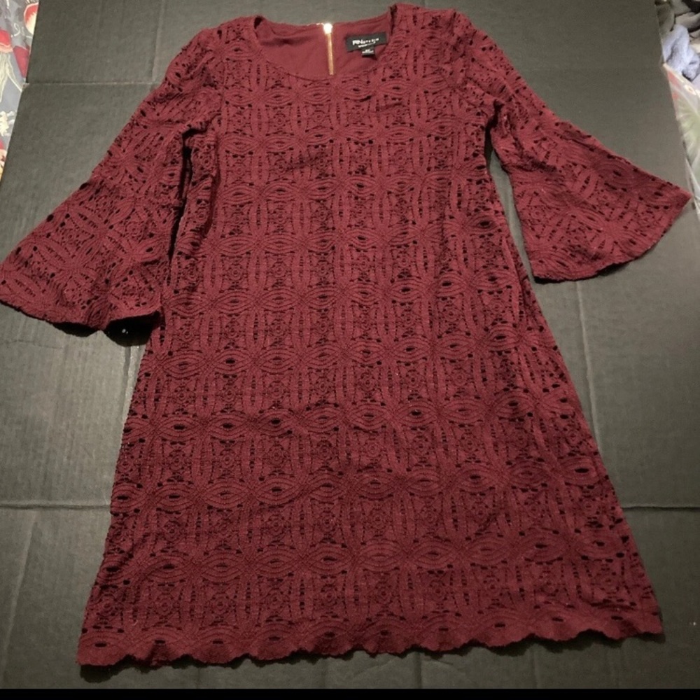 Studio Maroon Lace bell Sleeve Dress